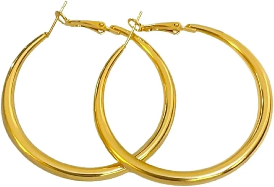 14K Gold Hoop Earrings for Women, 925 Sterling Silver Posts Hypoallergenic Lightweight, Classic Gold Hoops 40 mm, Trendy Everyday Jewelry Gift for Women