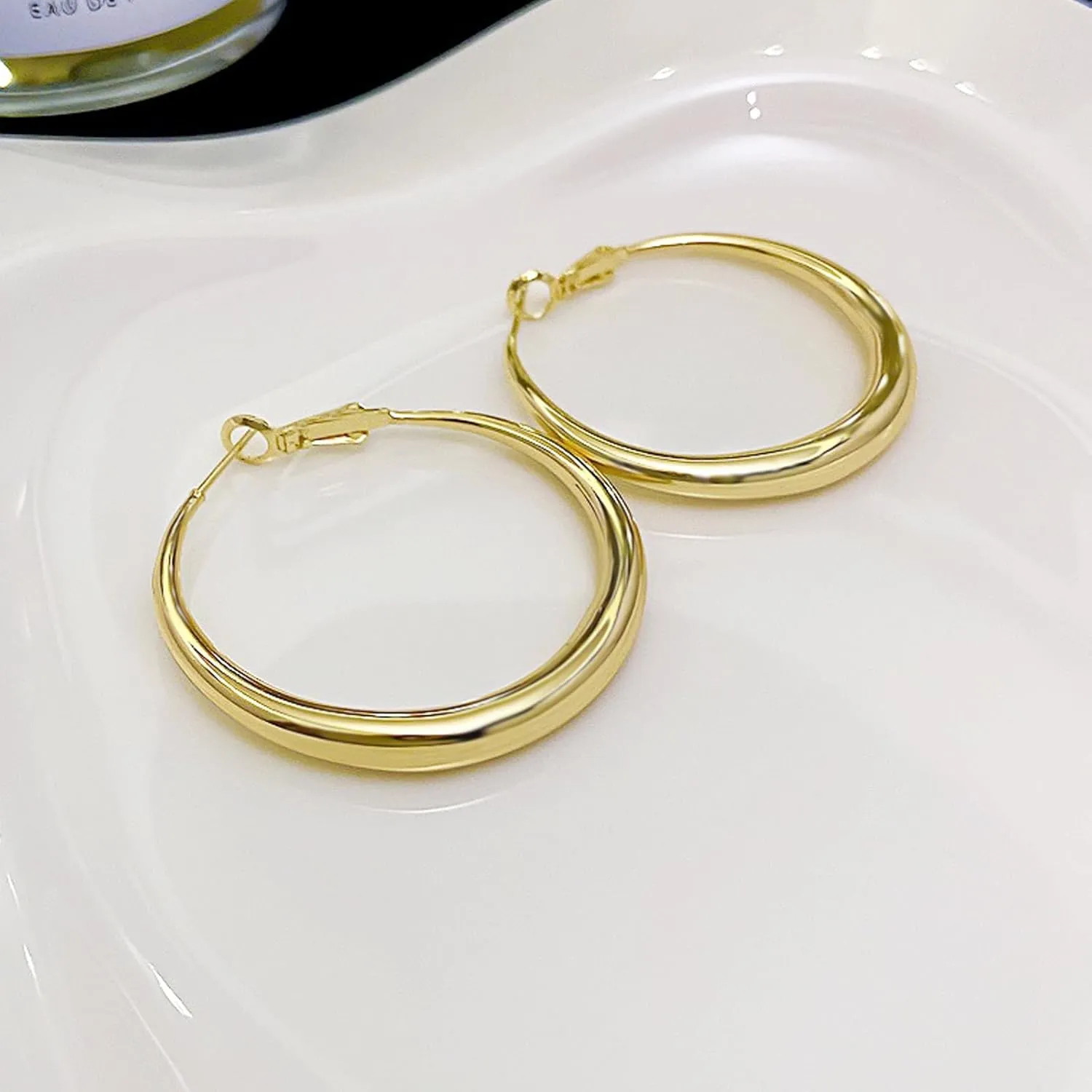 14k gold hoop earrings for Women Large/Small Circle Plated Big Hoop Earrings Hypoallergenic Lightweight Oversized thick Gold/Silver hoops earrings for Girls 30/40/50/60mm