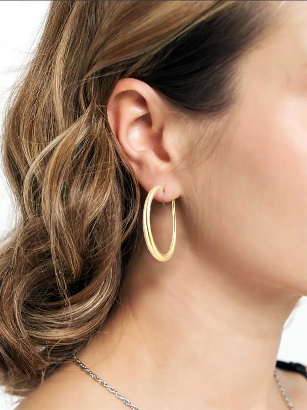 14k gold hoop earrings for Women Large/Small Circle Plated Big Hoop Earrings Hypoallergenic Lightweight Oversized thick Gold/Silver hoops earrings for Girls 30/40/50/60mm