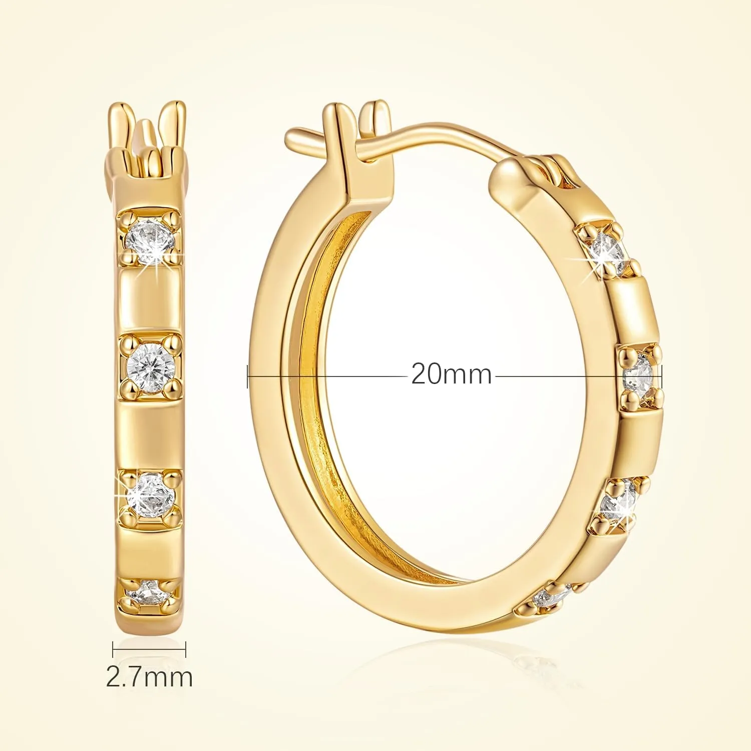 14K Gold Hoop Earrings for Womens Hoops Earrings Small Gold Hoop Earring with Cubic Zirconia Stones 14K Hoops Earring 20/25mm