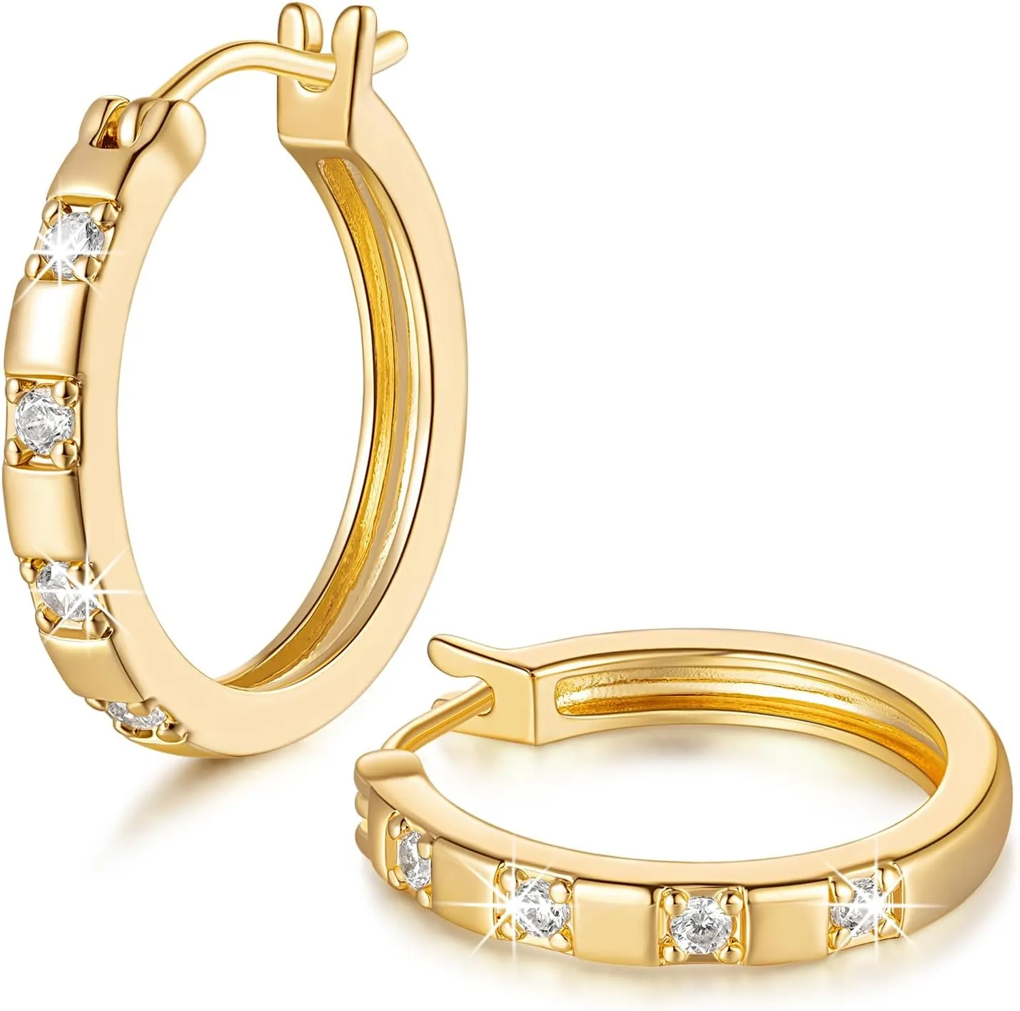 14K Gold Hoop Earrings for Womens Hoops Earrings Small Gold Hoop Earring with Cubic Zirconia Stones 14K Hoops Earring 20/25mm