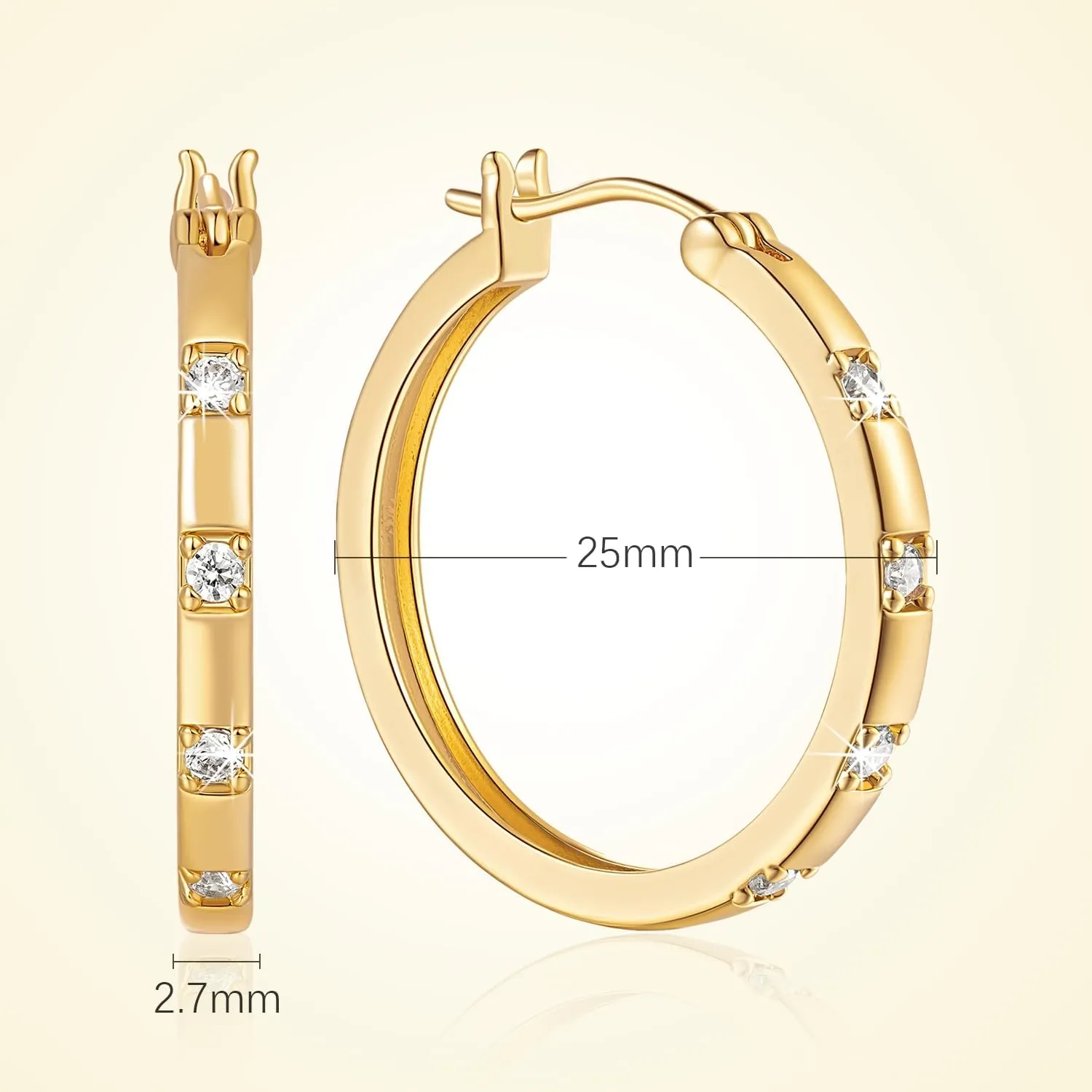14K Gold Hoop Earrings for Womens Hoops Earrings Small Gold Hoop Earring with Cubic Zirconia Stones 14K Hoops Earring 20/25mm
