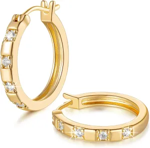 14K Gold Hoop Earrings for Womens Hoops Earrings Small Gold Hoop Earring with Cubic Zirconia Stones 14K Hoops Earring 20/25mm