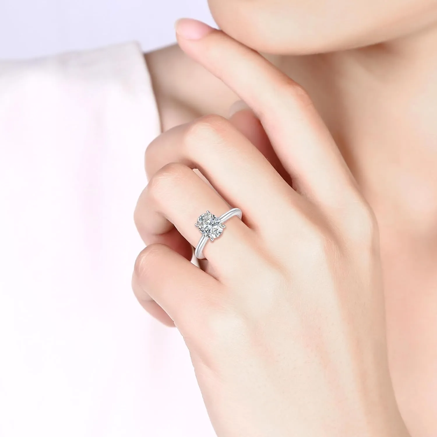 14K Gold Moissanite rings, 2CT D Color Oval Cut Moissanite Engagement Ring, 14K Yellow Gold Hidden Halo Moissanite Rings for Women