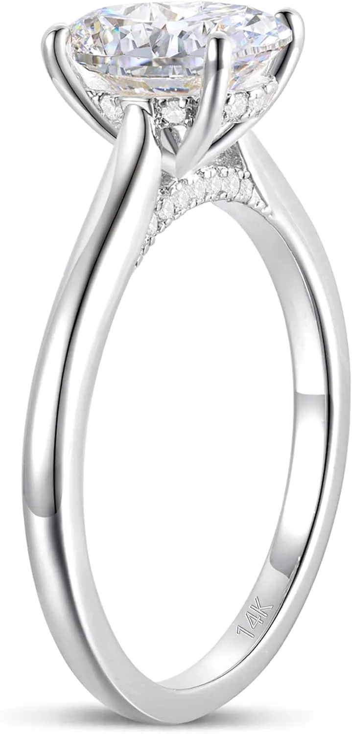 14K Gold Moissanite rings, 2CT D Color Oval Cut Moissanite Engagement Ring, 14K Yellow Gold Hidden Halo Moissanite Rings for Women