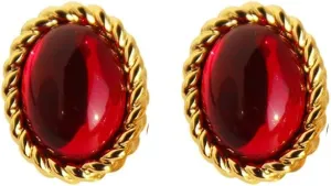 14K Gold over S925 Oval Cut Ruby Stud Earrings for Women - Vintage Classic Court Style, Unique Ruby Jewelry, July Birthstone Studs, Ideal Birthday Gift