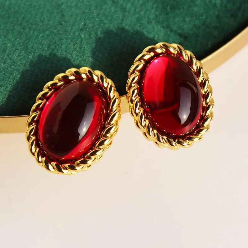 14K Gold over S925 Oval Cut Ruby Stud Earrings for Women - Vintage Classic Court Style, Unique Ruby Jewelry, July Birthstone Studs, Ideal Birthday Gift