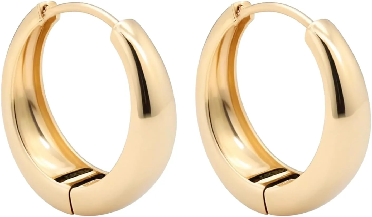 14K Gold Plated Classic Hoop Earrings for Women - 19mm Hypoallergenic Circular Earrings, Lightweight Everyday & Special Occasion Jewelry