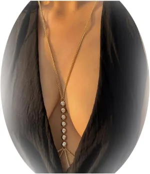 14K Gold Plated Sexy Bra Metal 7-Arrange Crystal Body Chain Layered Waist Belly Chains,Clothing Chain Beach Body Chain for Women Girls Party Jewelry, Large