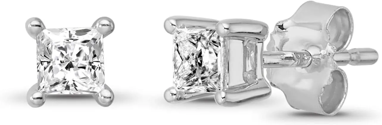 14K Gold Princess Diamond 4-Prong Solitaire Stud Earrings (1/10-1 cttw, I-J Color, I2-I3 Clarity)