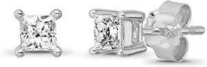 14K Gold Princess Diamond 4-Prong Solitaire Stud Earrings (1/10-1 cttw, I-J Color, I2-I3 Clarity)