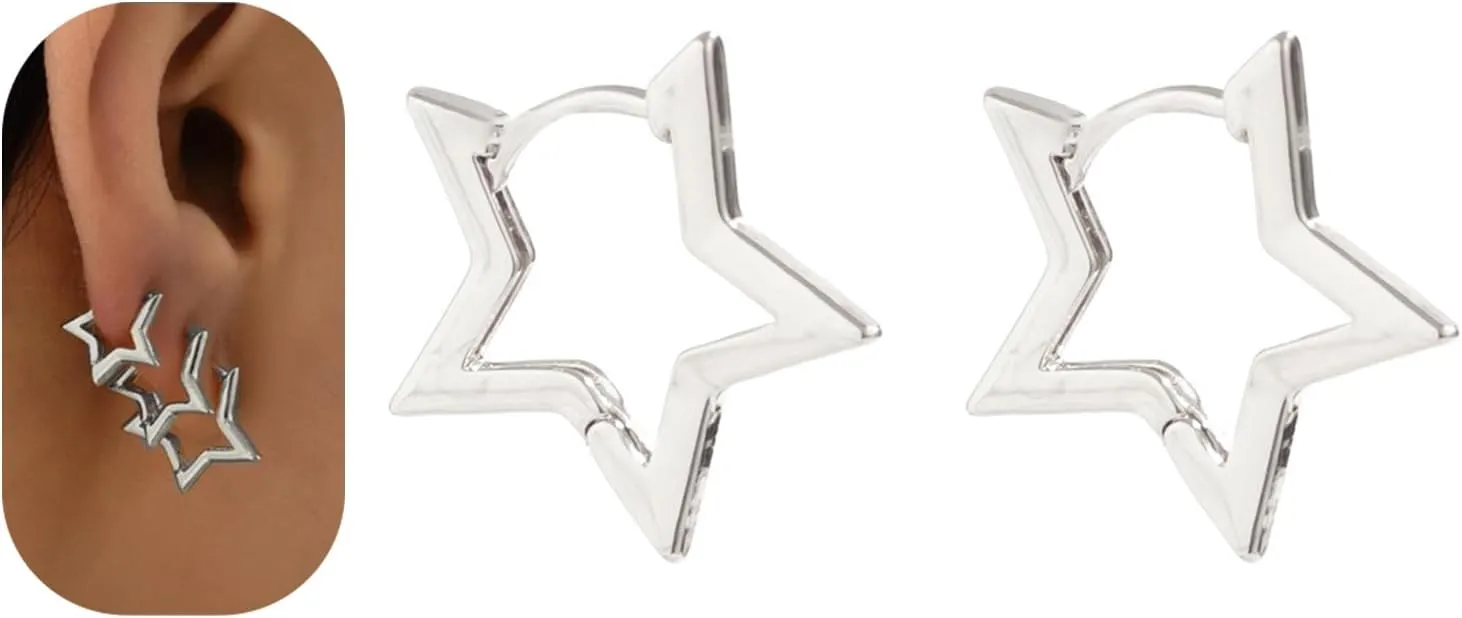 14K Gold Star Hoop Earrings for Women, Hypoallergenic Y2K Star Earrings, Gold Star Earrings for Women