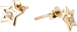 14K Gold Star Stud Earrings with CZ Diamond, Dainty Celestial Design, Minimalist
