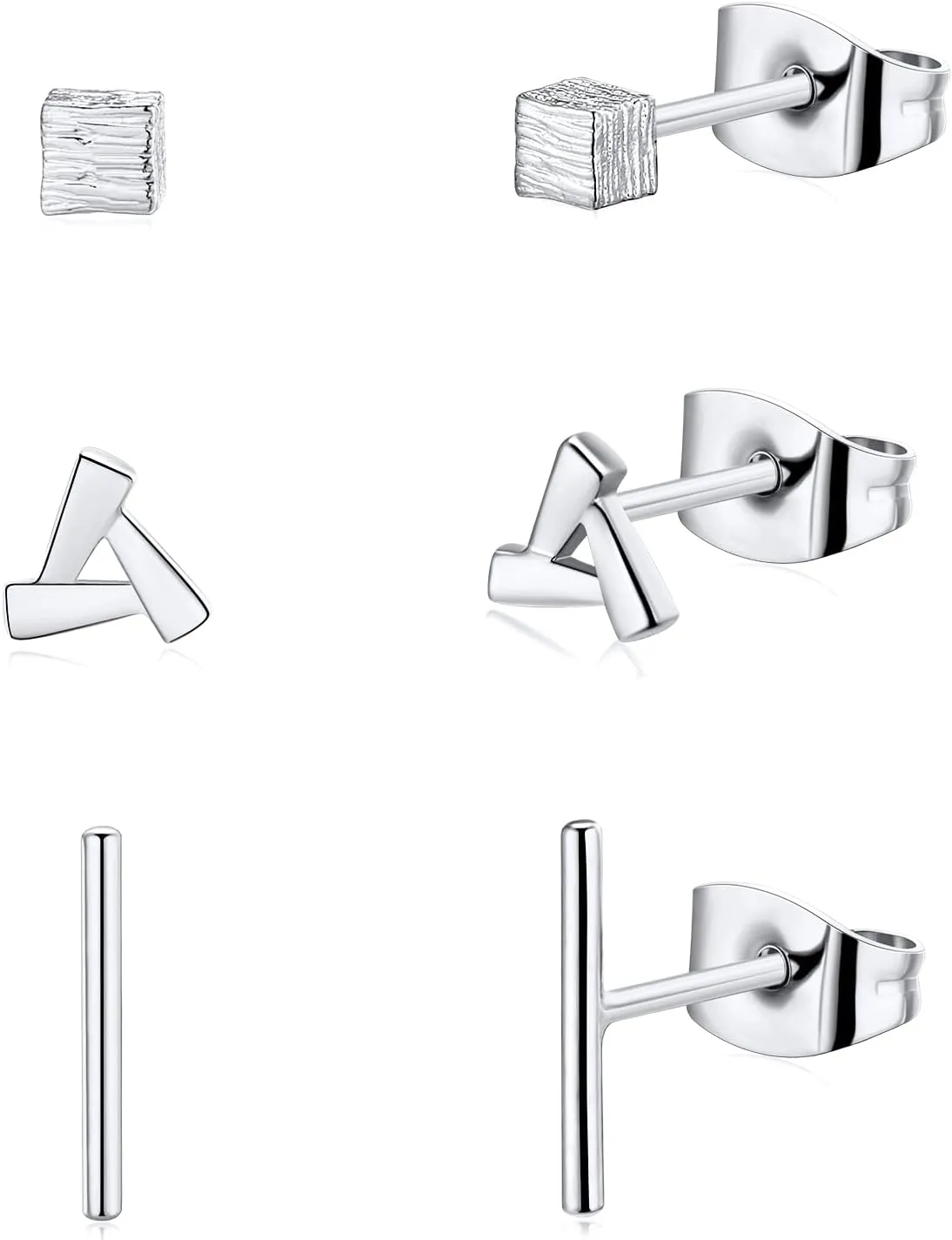 14K Gold Stud Earrings for Women Hypoallergenic Small Geometric Tiny Trendy Earring Stud -Triangle Square Bar