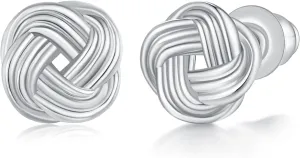 14K Gold | White Gold Plated 925 Sterling Silver Post Love Knot Stud Earrings | Silver Earrings, Gold Earrings for Women