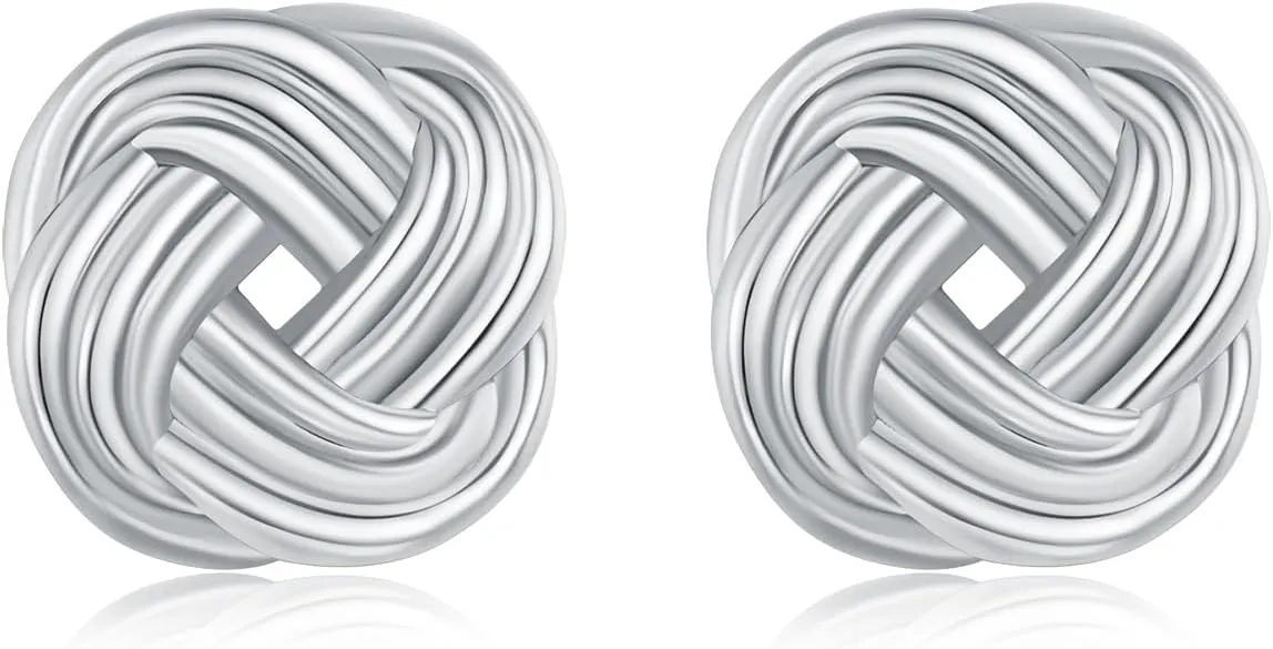 14K Gold | White Gold Plated 925 Sterling Silver Post Love Knot Stud Earrings | Silver Earrings, Gold Earrings for Women