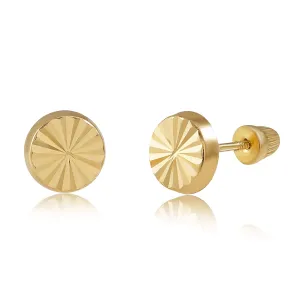 14K Real Yellow Gold Diamond Cut Stud Earrings for Women & Girls - Hypoallergenic for Sensitive Ears for Gifts (Round Diamond Cut)