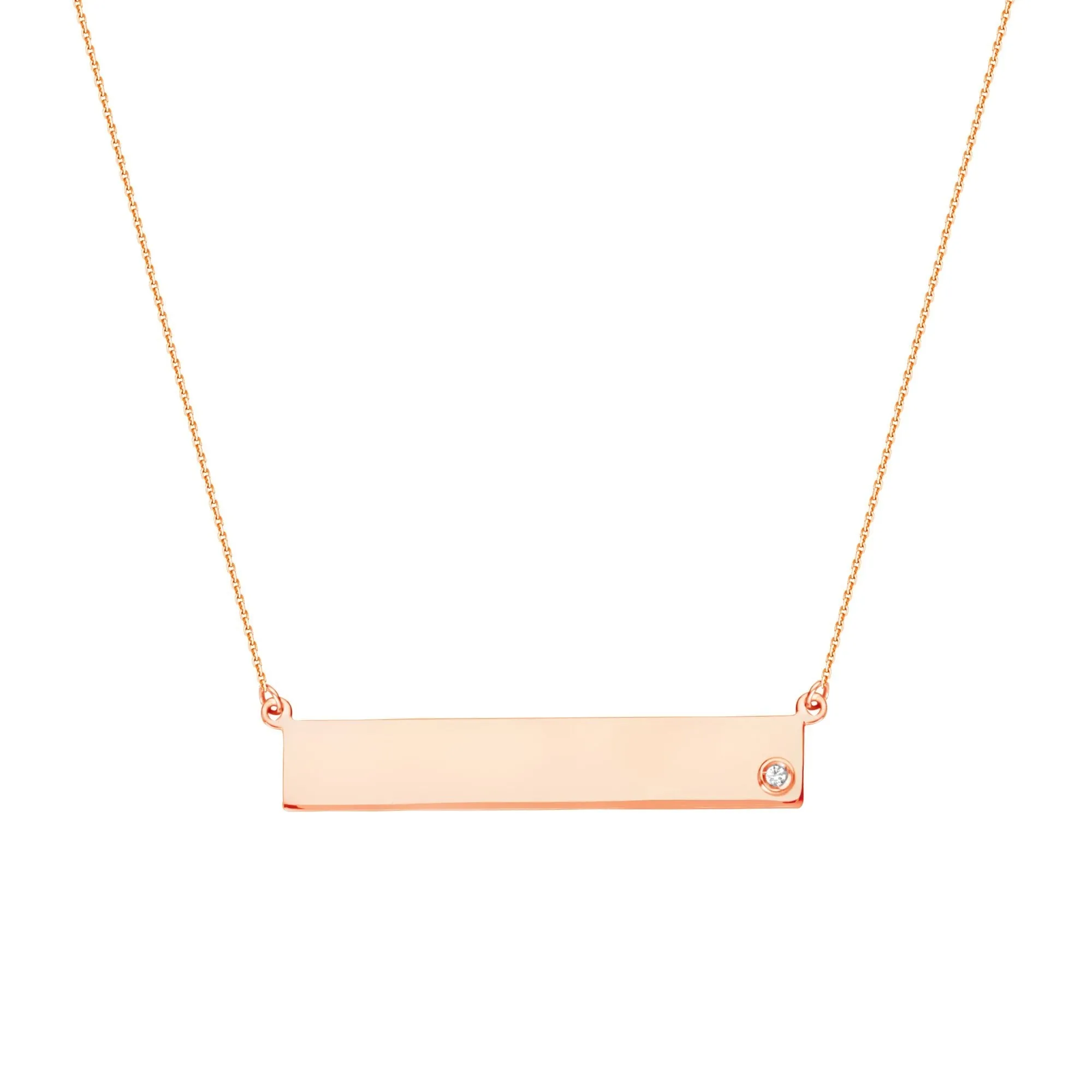 14K Rose Gold Bar Necklace with Diamond