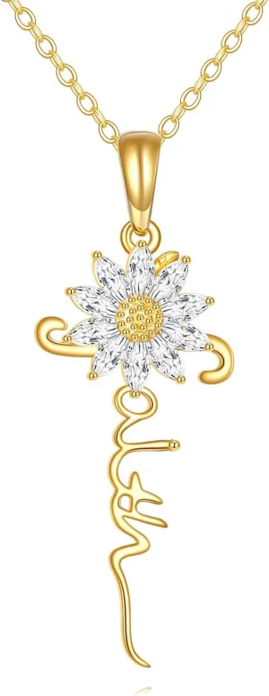 14k Solid Gold Faith Cross Necklace Real Gold Sunflower Faiths Pendants For Women Lover, Religious Necklaces Jewelry Christmas Gifts