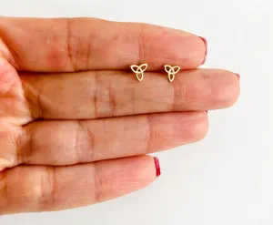 14K Solid Yellow Gold Celtic Knot Triquetra Stud Earrings, Dainty 14K Real Gold Trinity Knot Earrings.
