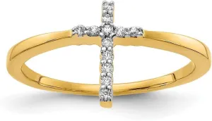 14k Solid Yellow Gold Lab Grown Diamond Religious Faith Cross Ring Size 7.00 - Jewelry Gift for Mom