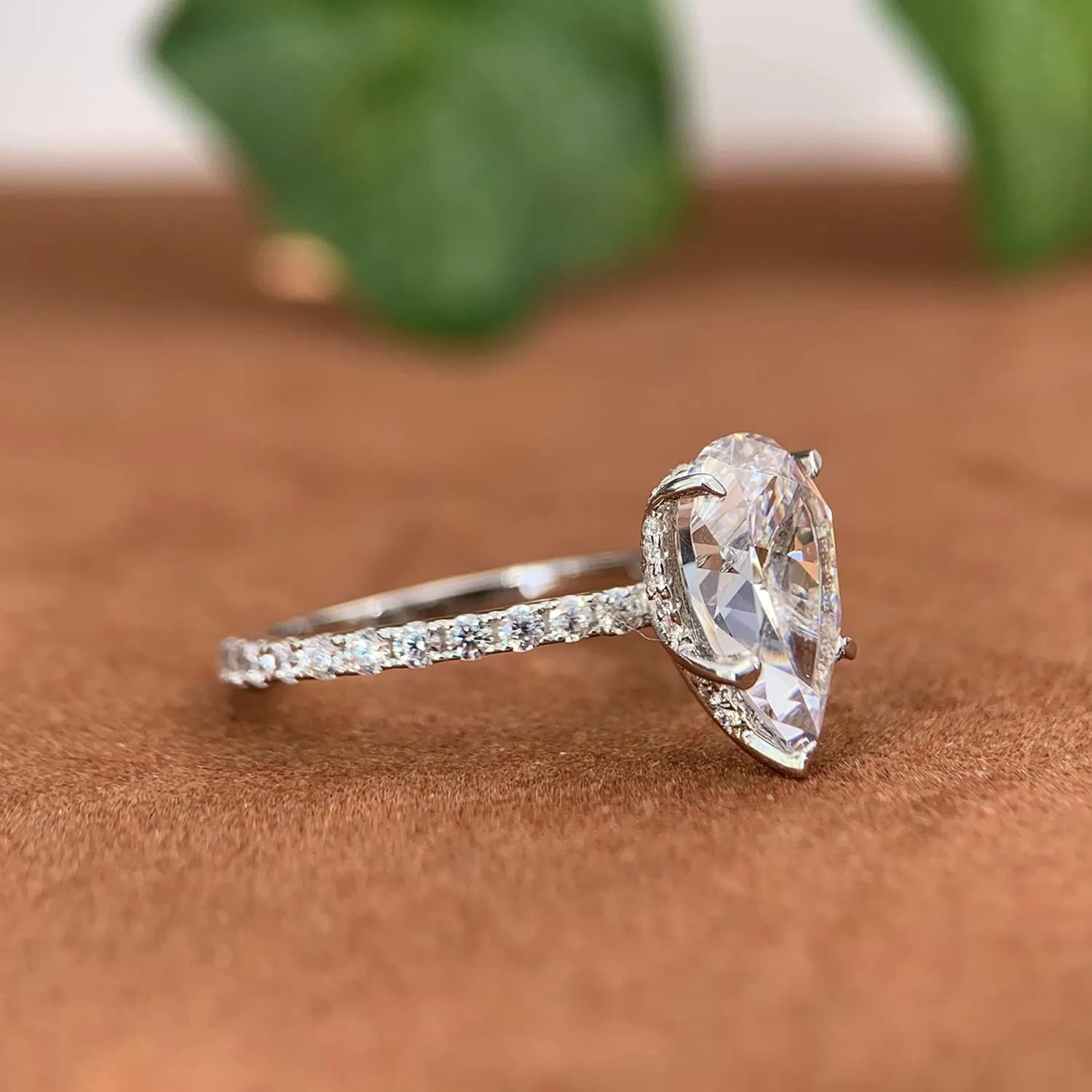 14K White Gold Engagement Ring, 3 Carat Pear Cut Moissanite Rings, Solid 14k White Gold Engagement Ring