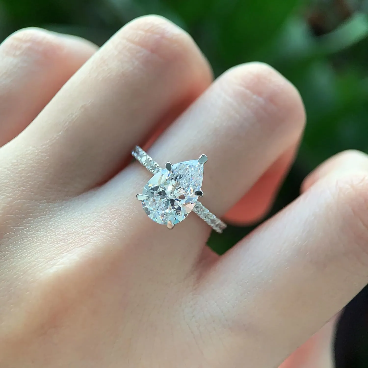 14K White Gold Engagement Ring, 3 Carat Pear Cut Moissanite Rings, Solid 14k White Gold Engagement Ring