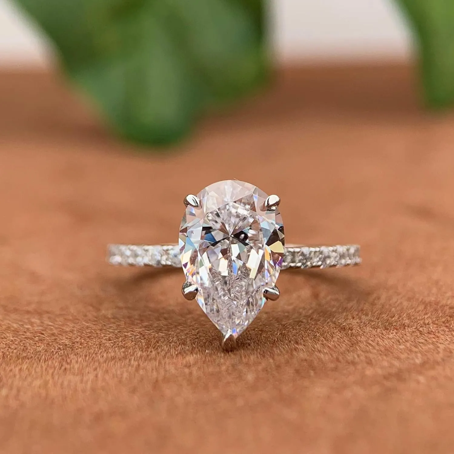 14K White Gold Engagement Ring, 3 Carat Pear Cut Moissanite Rings, Solid 14k White Gold Engagement Ring