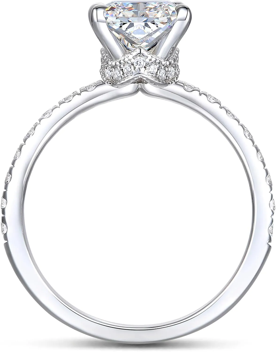 14K White Gold Engagement Ring, 3 Carat Radiant Cut Moissanite Rings, Solid 14k White Gold Engagement Ring