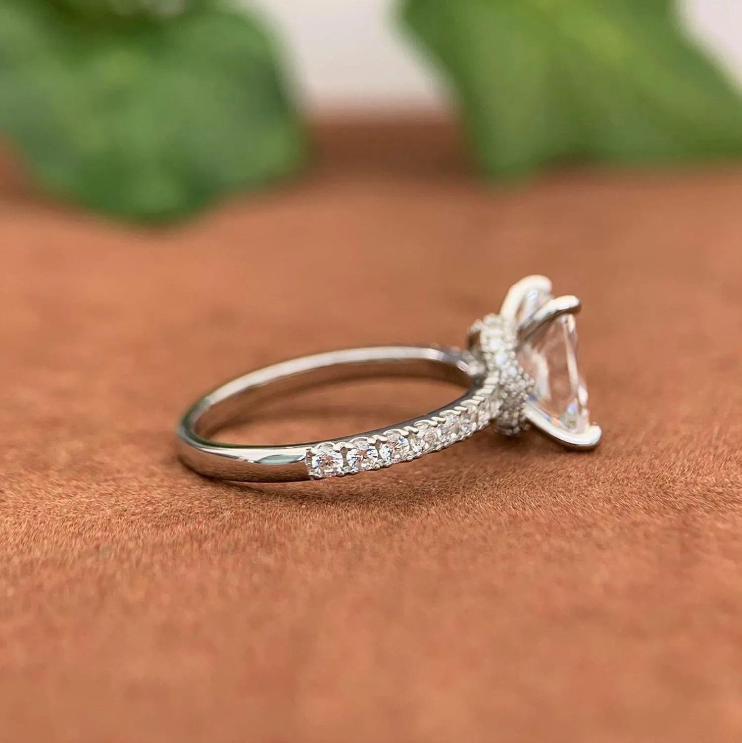 14K White Gold Engagement Ring, 3 Carat Radiant Cut Moissanite Rings, Solid 14k White Gold Engagement Ring