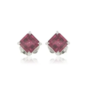 14k White Gold Square Rhodolite Garnet Studs