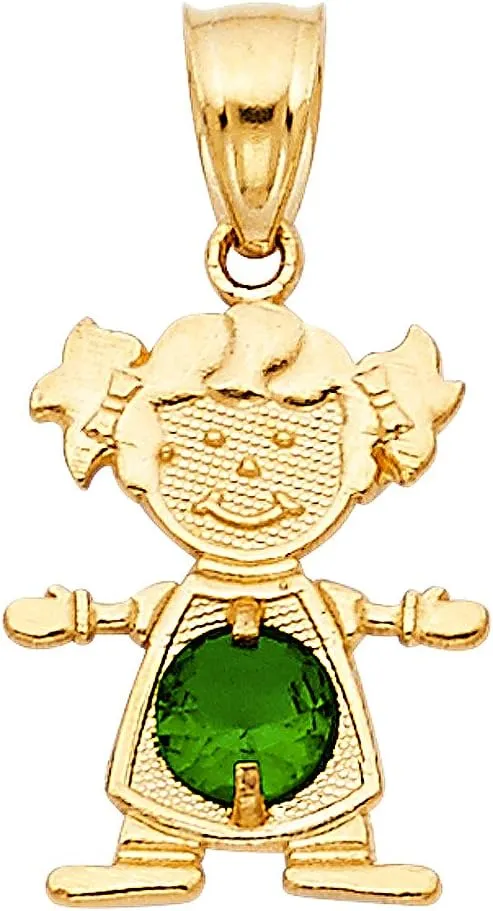 14K Yellow Gold 12 Months Birthstone Pendants Cubic Zirconia CZ Girl Tiny Size Bday Gift Charms For Necklace or Chain