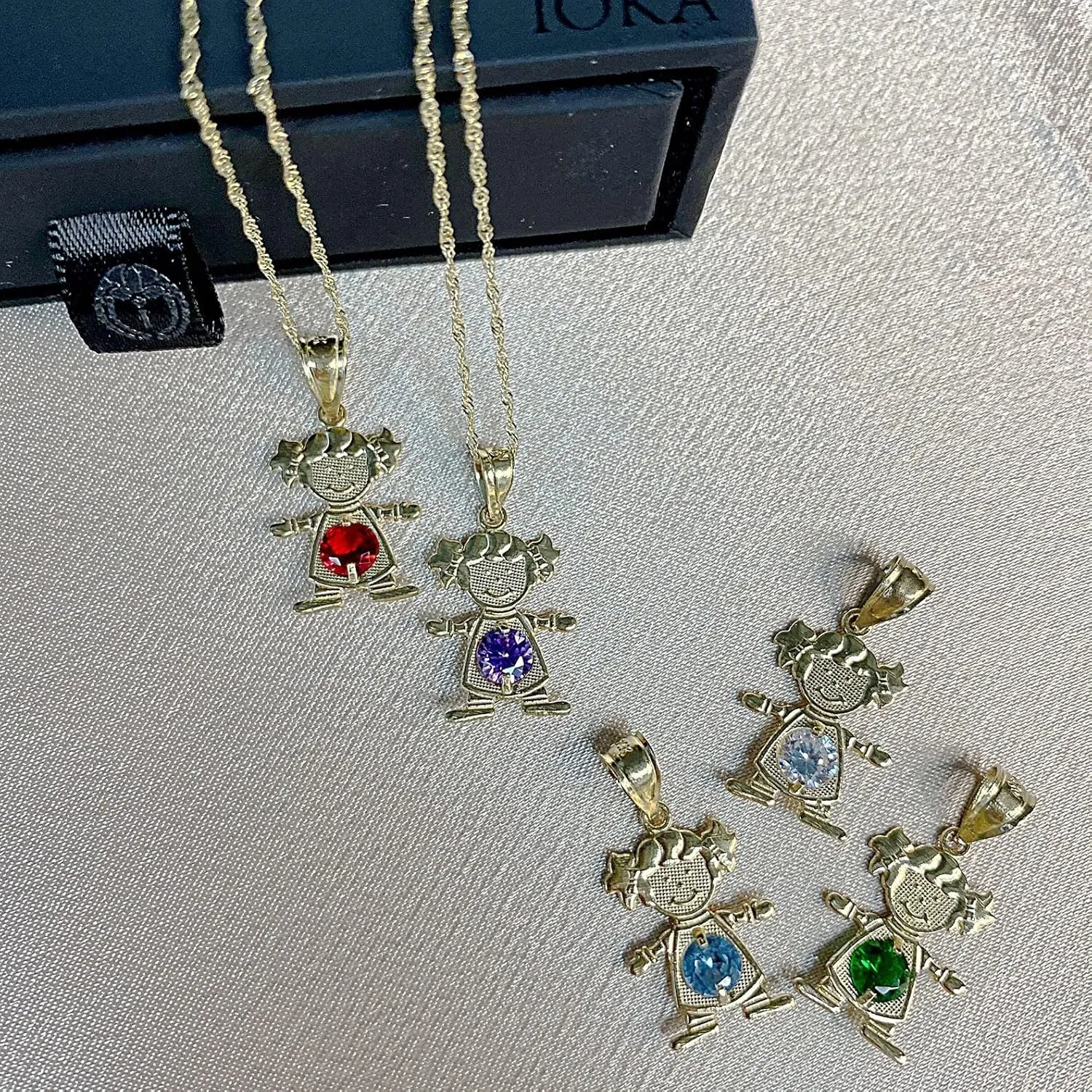 14K Yellow Gold 12 Months Birthstone Pendants Cubic Zirconia CZ Girl Tiny Size Bday Gift Charms For Necklace or Chain
