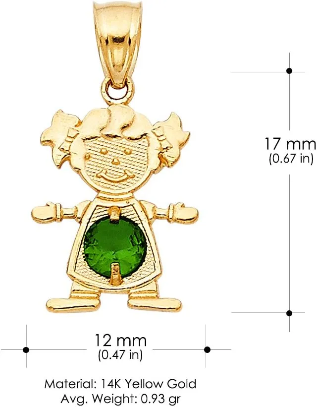 14K Yellow Gold 12 Months Birthstone Pendants Cubic Zirconia CZ Girl Tiny Size Bday Gift Charms For Necklace or Chain