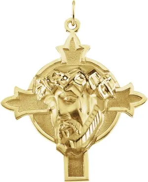 14k Yellow Gold Face of Jesus Religious Spiritual Pendant Fine Jewelry for Women Gifts for Her (37x35mm)