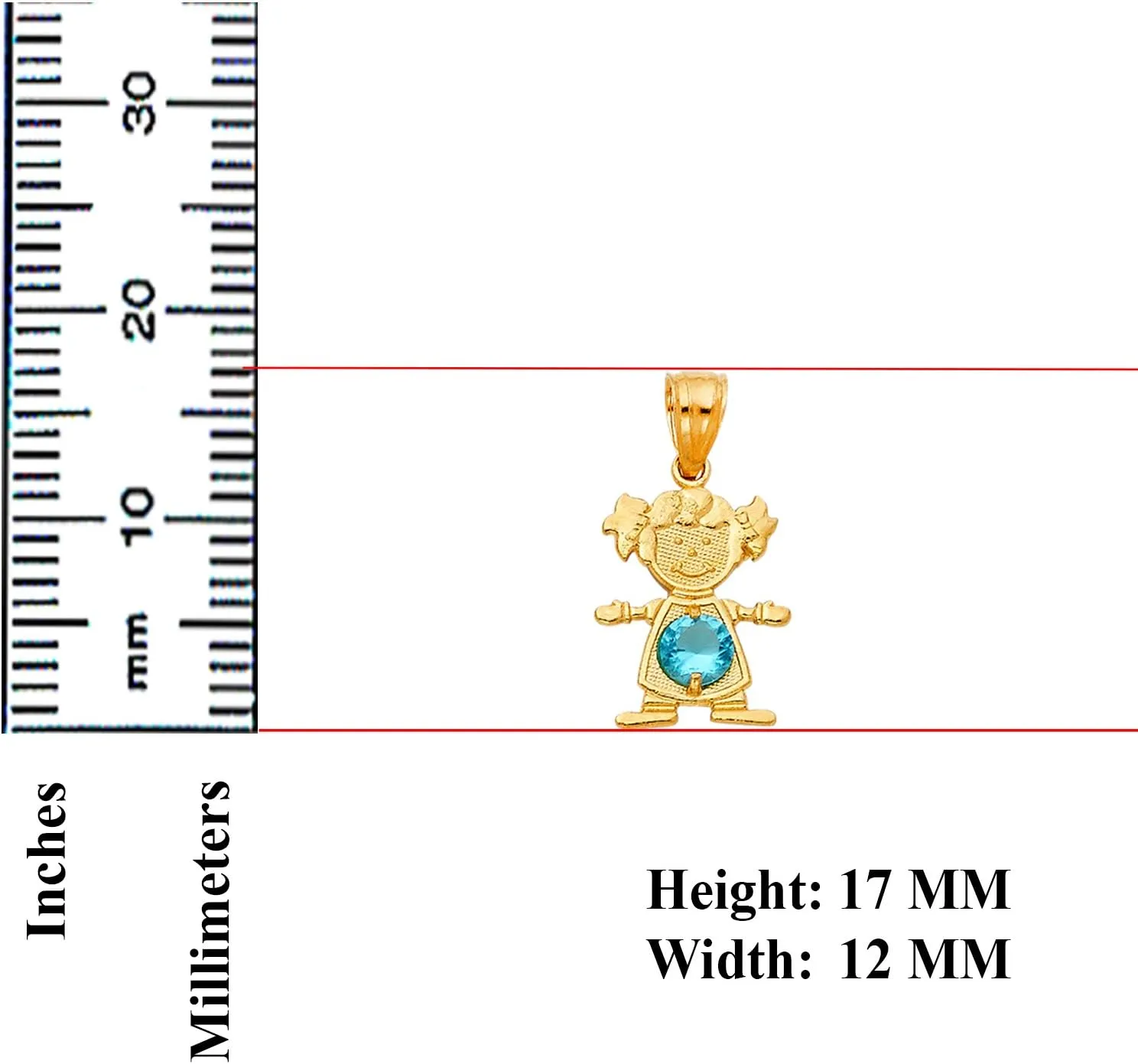 14K Yellow Gold Girl Pendant - Charm Pendant For Necklace or Chain - Birthstone Girl for all months