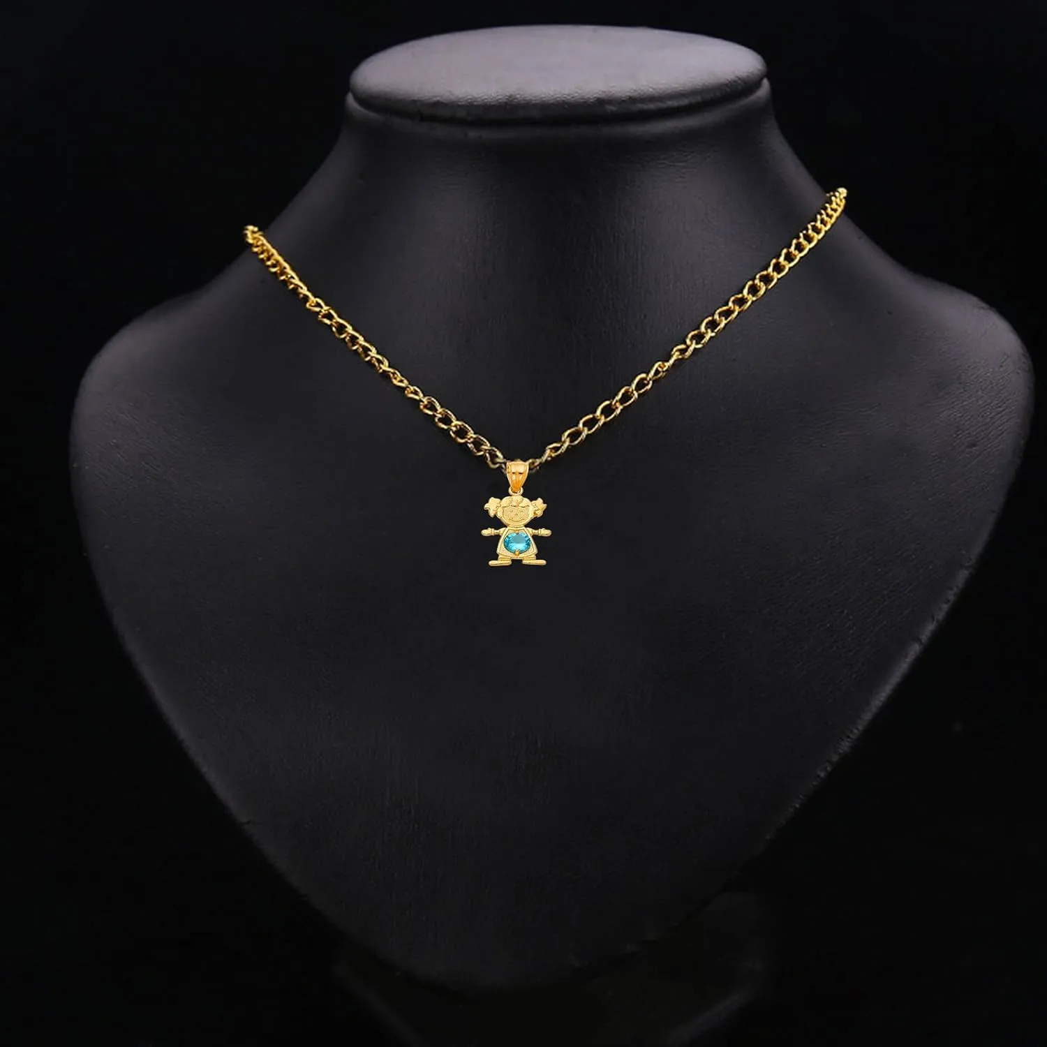 14K Yellow Gold Girl Pendant - Charm Pendant For Necklace or Chain - Birthstone Girl for all months
