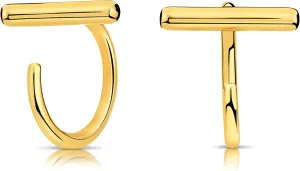14k Yellow Gold Half Hoop Earrings Gold Bar Huggie Hoops for Women Open Hoop Earrings Small Hugger Hoop Earrings