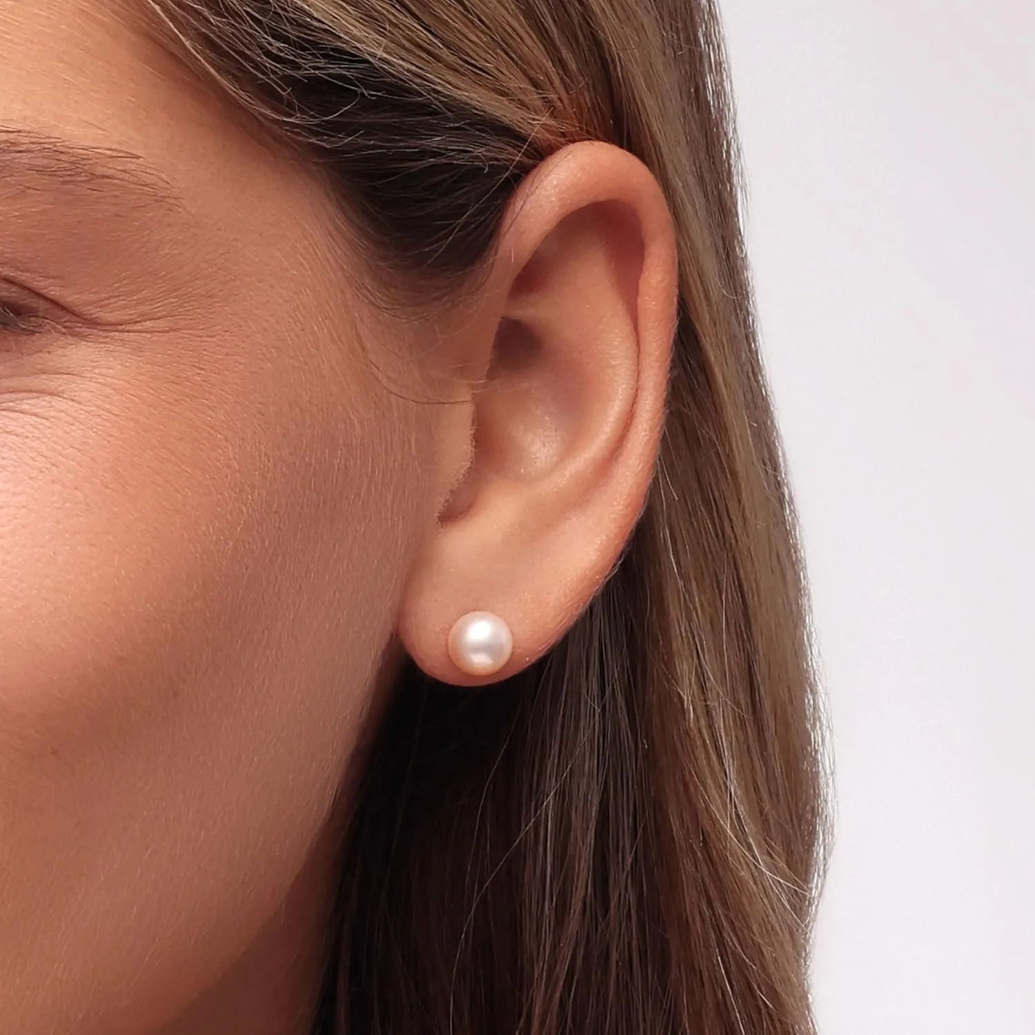 14K Yellow Gold Pearl Stud Earrings, 4mm-11mm Button/Round Shaped Pearl, Soft Silicone Gold Back, Stud Earrings For Women, Minimalist Jewelry, Gift For Her, Jewelry For Women
