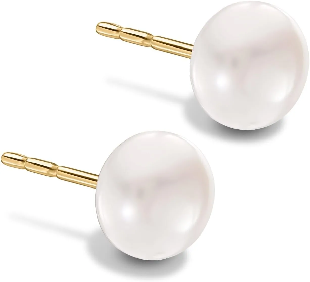 14K Yellow Gold Pearl Stud Earrings, 4mm-11mm Button/Round Shaped Pearl, Soft Silicone Gold Back, Stud Earrings For Women, Minimalist Jewelry, Gift For Her, Jewelry For Women