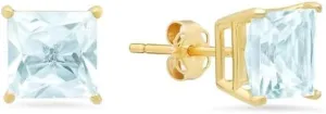 14k Yellow Gold Plated Created Aquamarine Princess Cut Stud Earrings 6mm