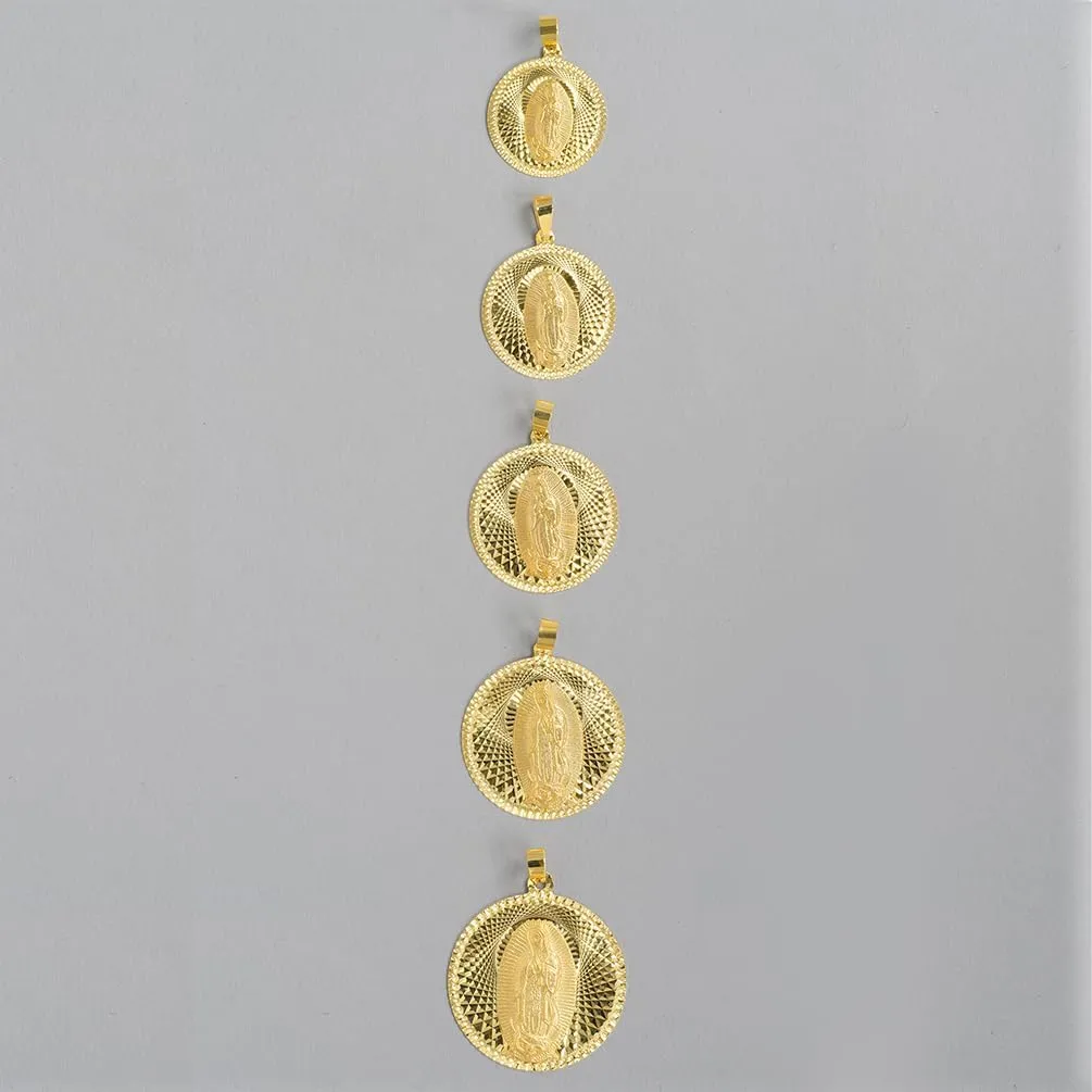 14k Yellow Gold Round Shaped Our Lady Of Guadalupe Charm Textured Medallion Pendant - 5 Sizes