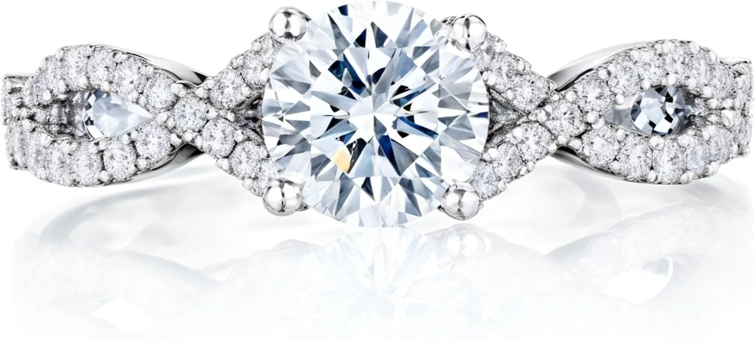 1.5 Carat (ctw) Engagement Rings for Women, Moissanite 925 Silver Ring for Women, Platinum Plated Sterling Silver Ring, Split Shank Twisted Infinite Wedding Ring
