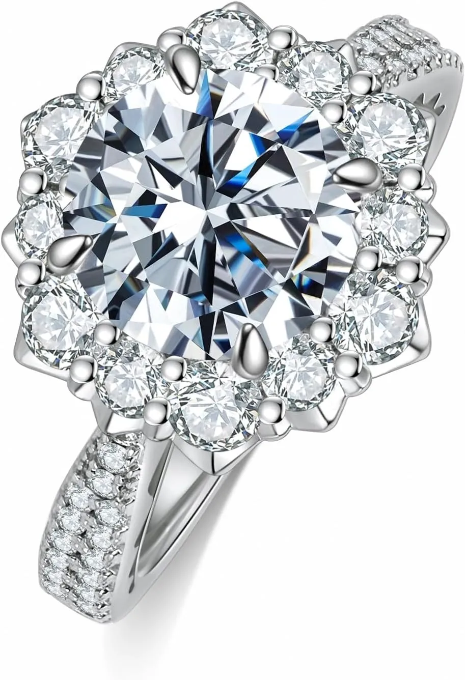 1.5/2/3CT Women's Moissanite Engagement Rings D Color VVS1 Clarity Moissanite Rings for Women 925 Sterling Silver with 18K White Gold Plated Flower Shape