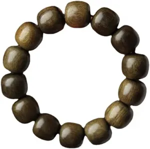 15Mm Wooden Beaded Single Loop Bracelet Simple Wooden Barrel Bead Stretch Bracelet for Meditation Prayer Yoga Unisex
