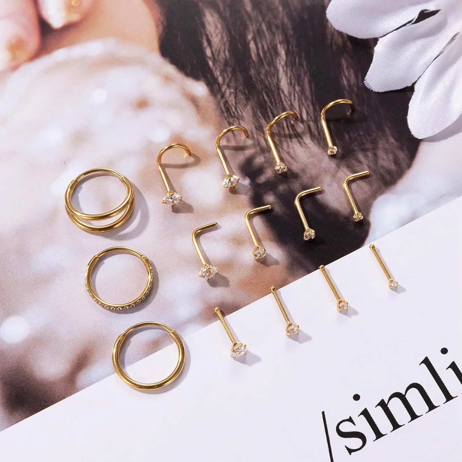 15Pcs 20G 316L Stainless Steel Nose Rings Hoops for Women Men Screw L Shaped Nose Studs CZ Hinged Segment Clicker Nose Hoops Nose Piercing Jewelry