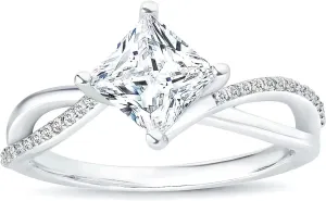 1.65 Carat (ctw) Princess Cut Moissanite Engagement Rings for Women 925 Sterling Silver Ring Women's Platinum Plated Silver Ring Twisting Moissanite Rings for Women Twisted Wedding Band