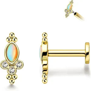 16g Gold Plated Flat Back Earrings for Tragus/Cartilage/Helix/Conch/Medusa/Lip/Labret - Internally Thread Earring for Women Men