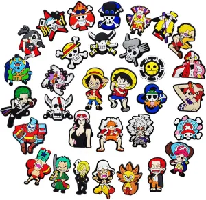 17pcs One Piece Anime Shoe Charms with Different Shape Fun Charm for Women/Men Fit Sandal