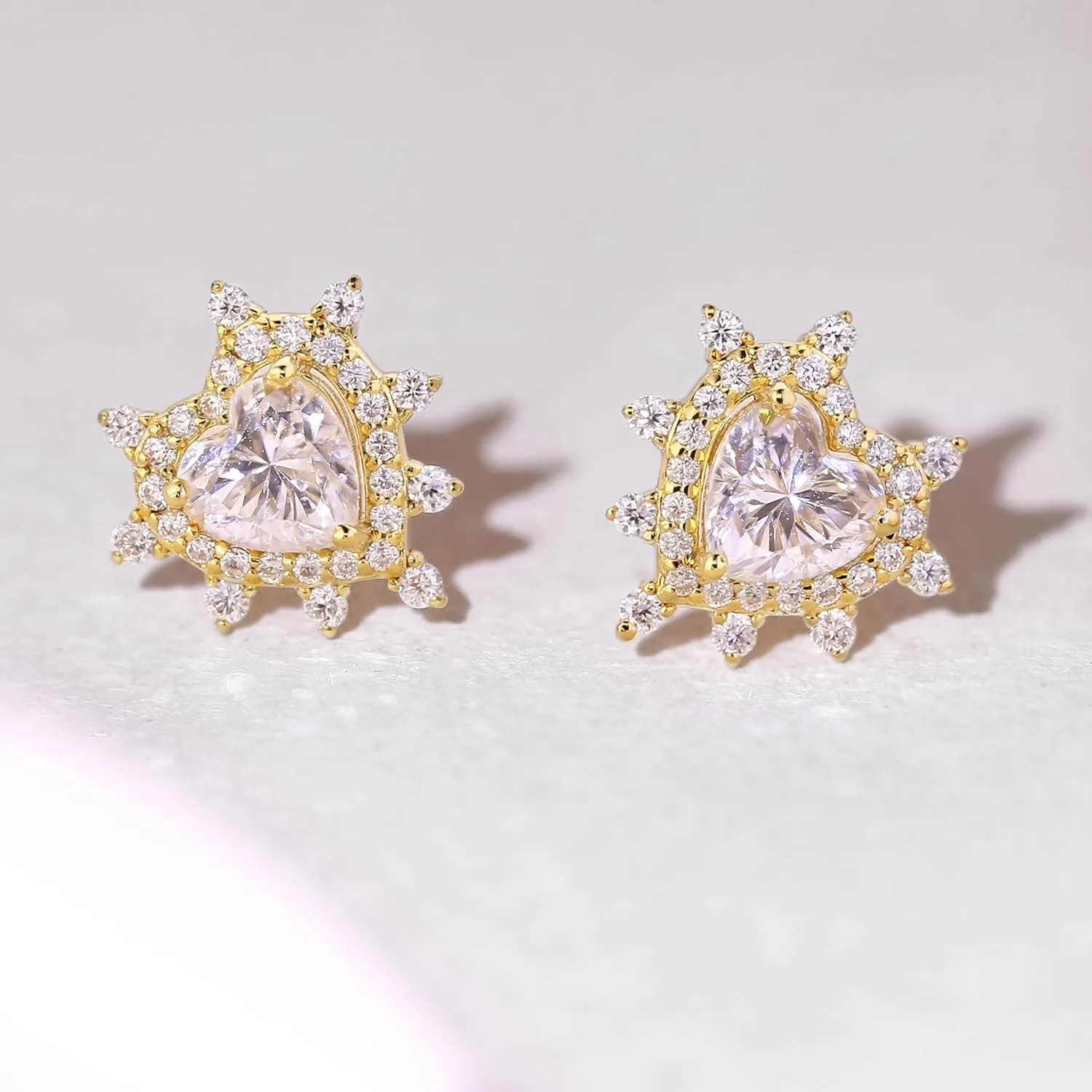 1.8 CT Moissanite Stud Earrings for Women, 18K Gold Plated Round Halo S925 Sterling Silver Earrings,10 Heart Prongs Halo Womens Stud Earrings, D Color VVS1 Moissanite Studs With Silicone Earring Backs